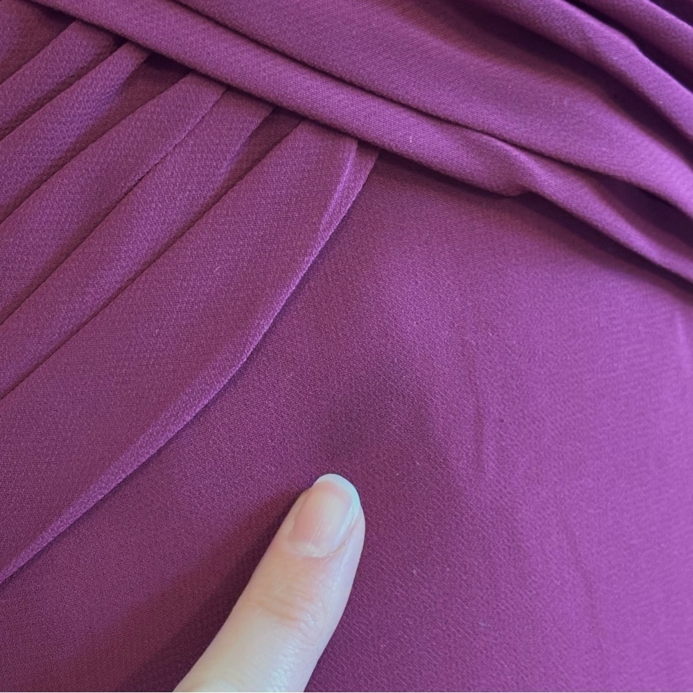 David’s Bridal Plum Purple One Shoulder Ruched Chiffon Maxi Formal Dress Size 6 - Picture 6 of 7